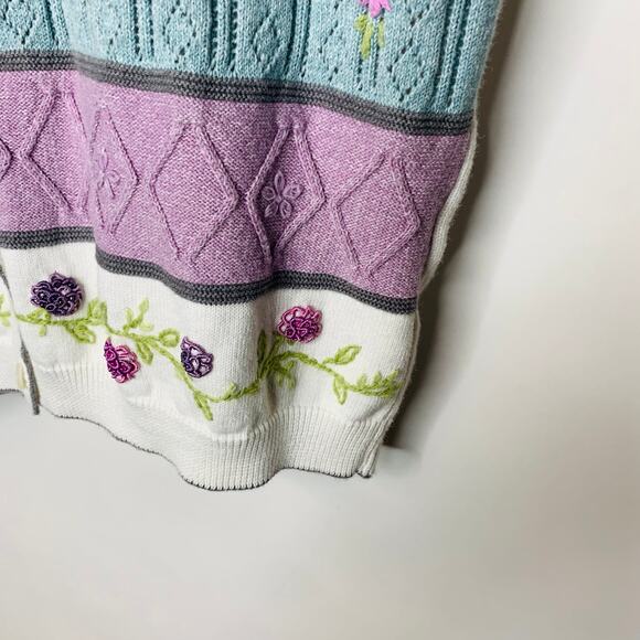 Cottagecore Floral Pastel Cardigan Sz Large Purple Blue - Picture 9 of 9